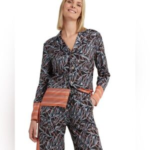 H Halston mixed print button front blouse in washed satin size XL